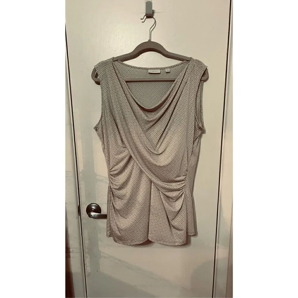 New York & Company Stretch TAN Stretch Wrap Sleeveless Blouse Shirt SZ XL